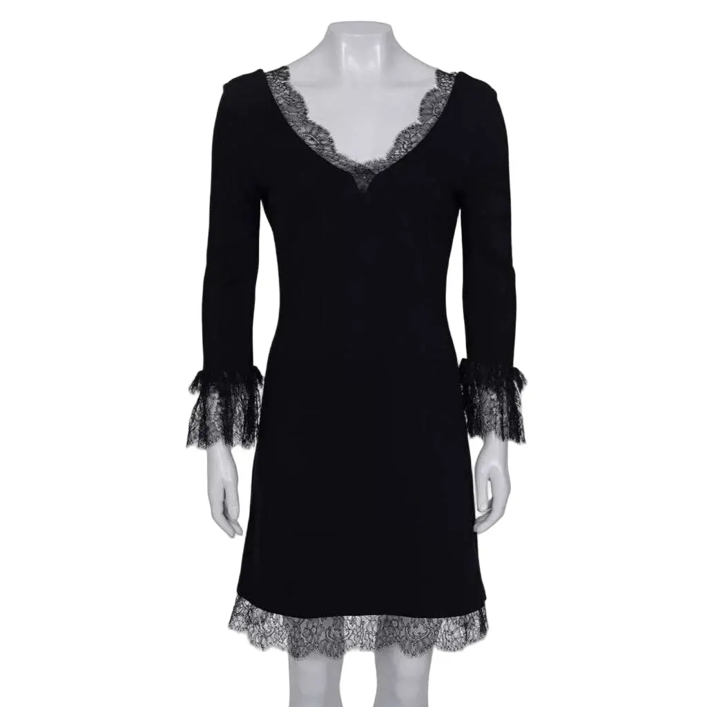 Dolce & Gabbana Lace Trim Fitted Dress Black Lace Very good - Front View