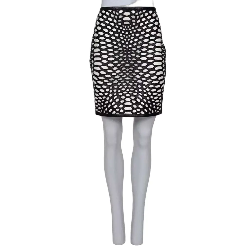 Tom Ford Perforated Skirt Black Leather Very good - Front View