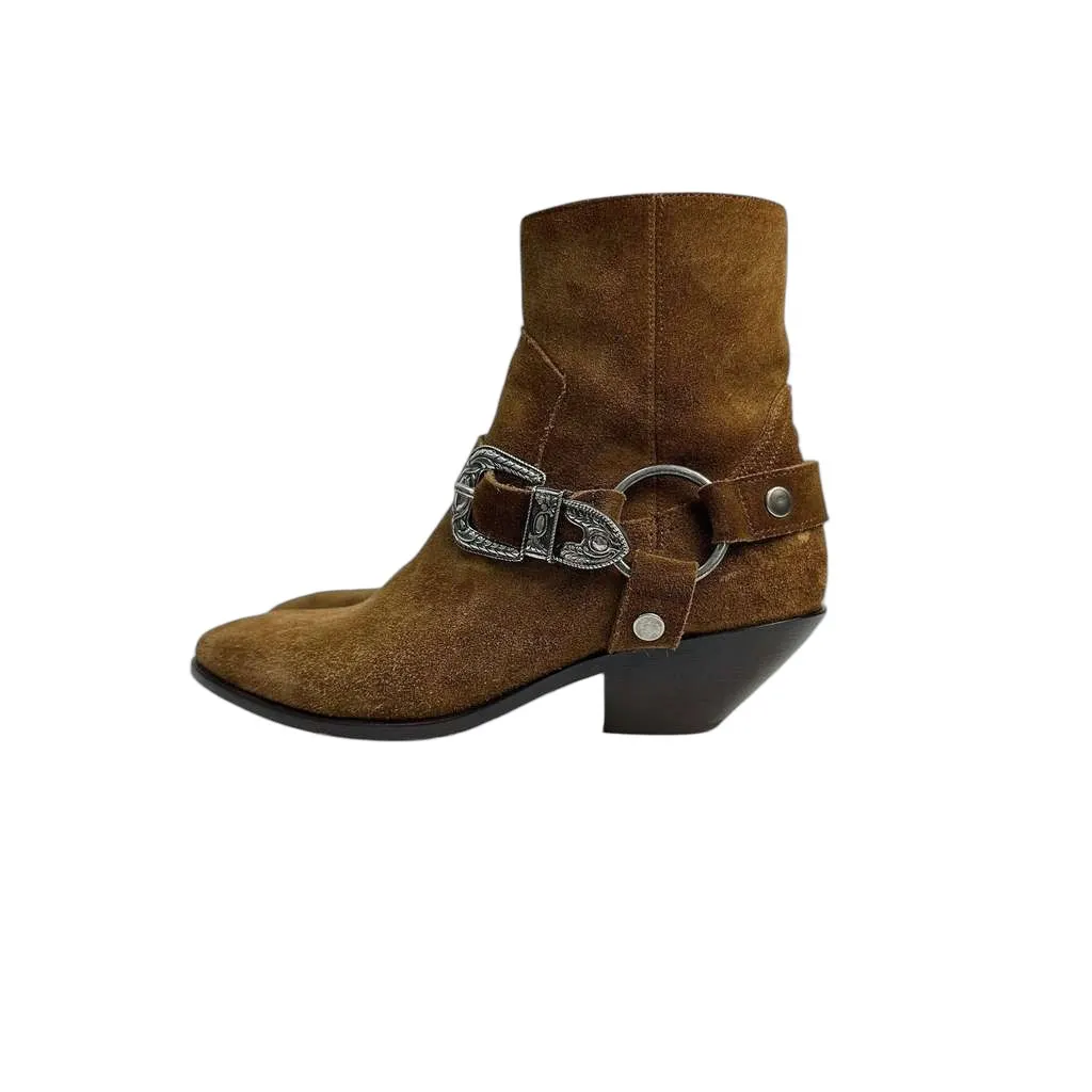 Saint Laurent WEST HARNESS Western Ankle Boots Brown Suede Very good - Front View