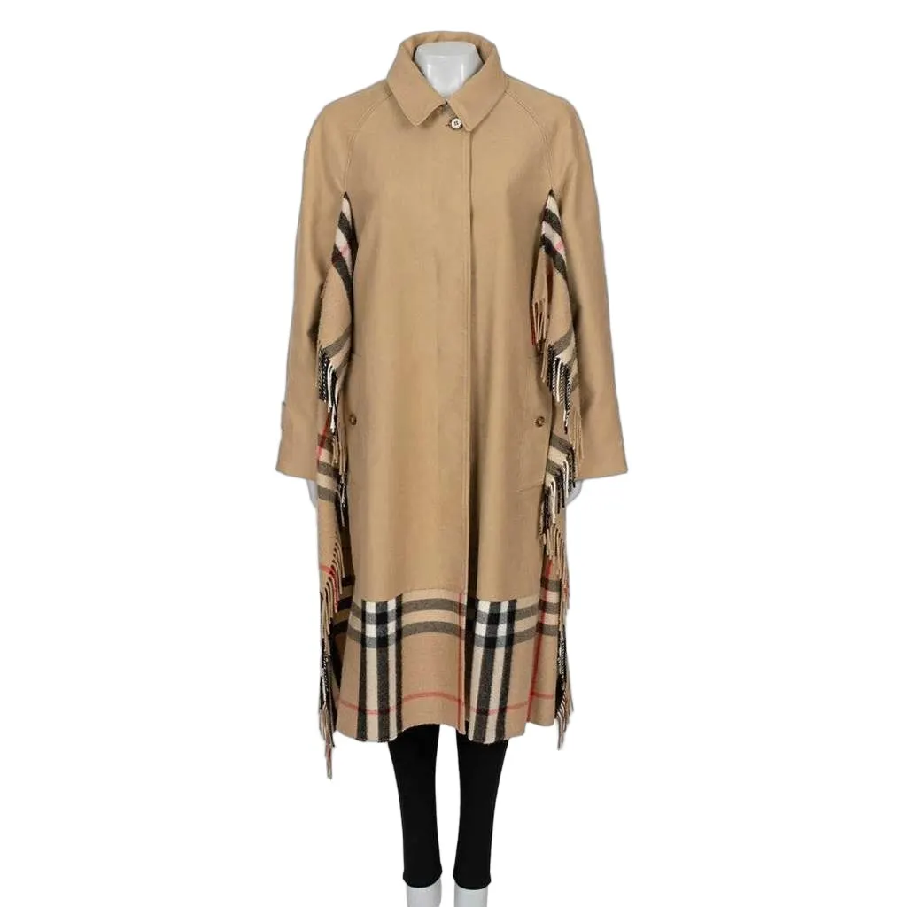 Burberry Check Trim Coat Beige Cotton Very good - Front View