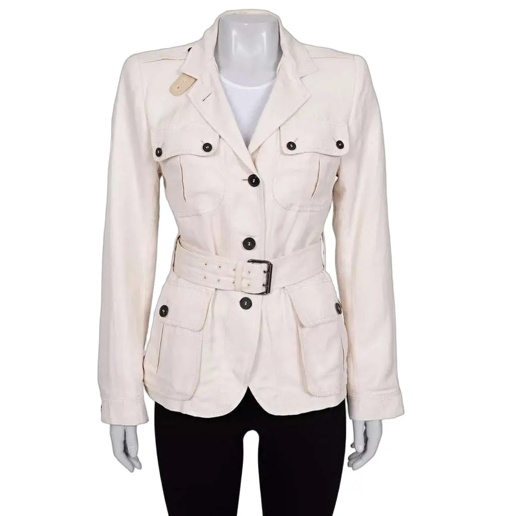 Tom Ford Single Breasted Jacket with Belt White Silk Very good - Front View