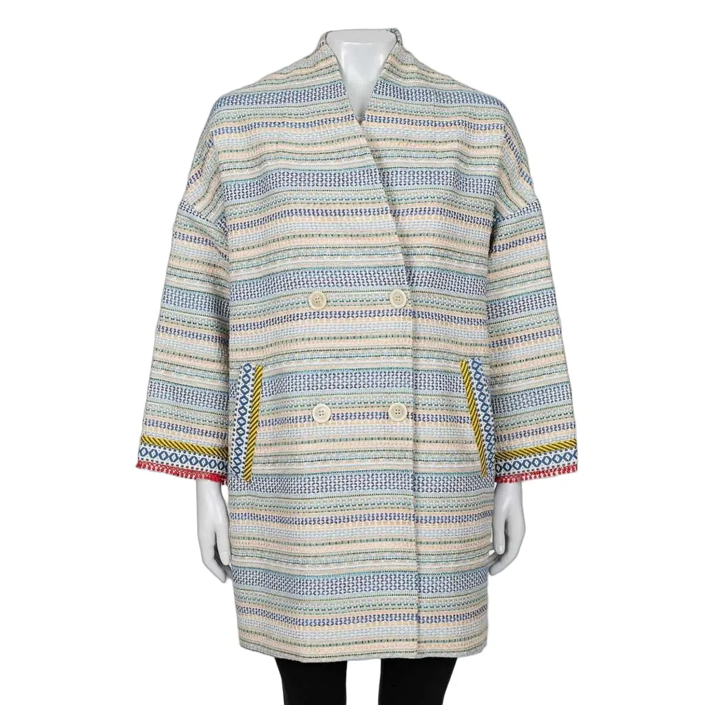 Max Mara Weekend Striped Double Breasted Coat MultiColor Wool Good - Front View