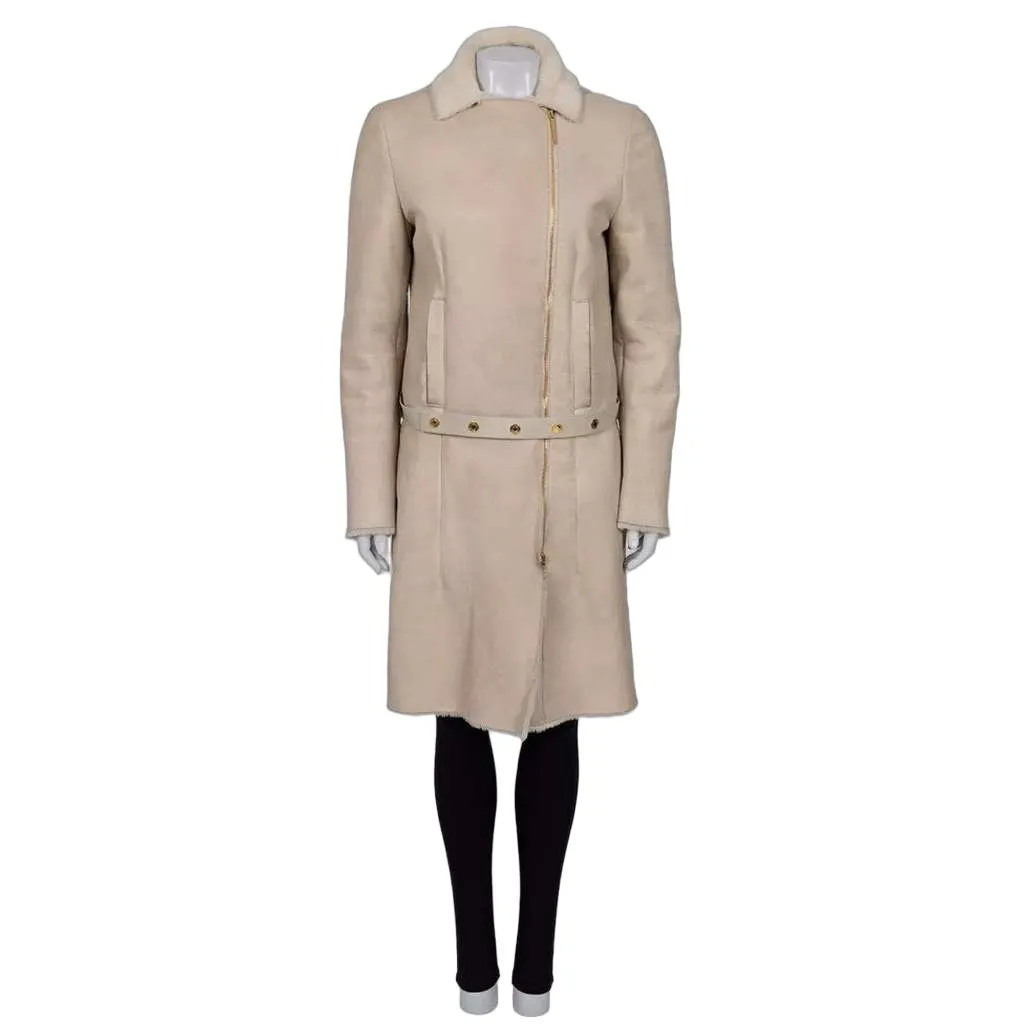 Gucci Zip Sleeve Coat Beige Leather Very good - Front View