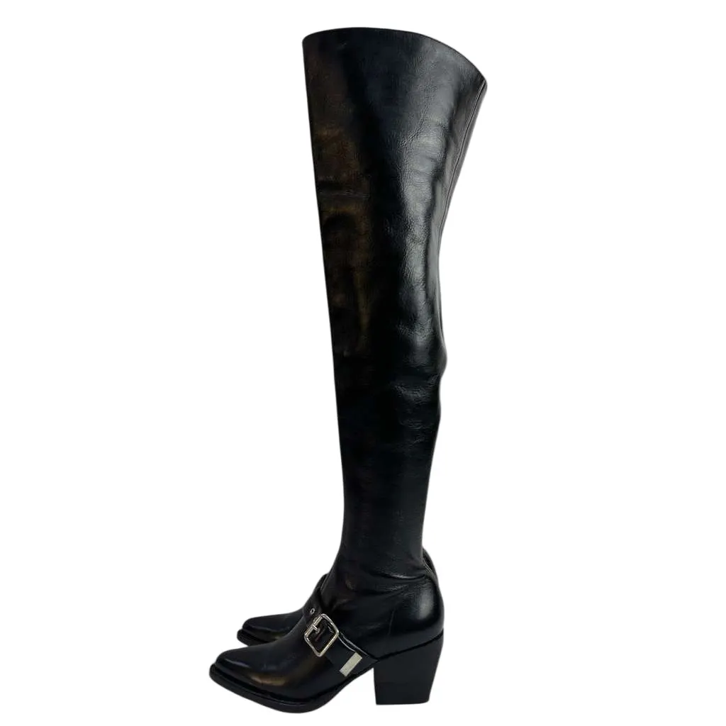 Chloé Over the Knee Buckle Black Leather Good - Front View