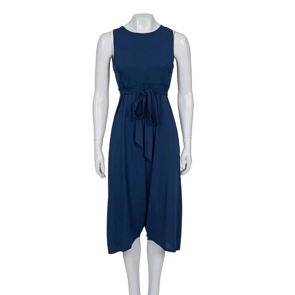 Saint Laurent Viscose Tie Waist Jumpsuit Size Blue Polyester Very good - Front View