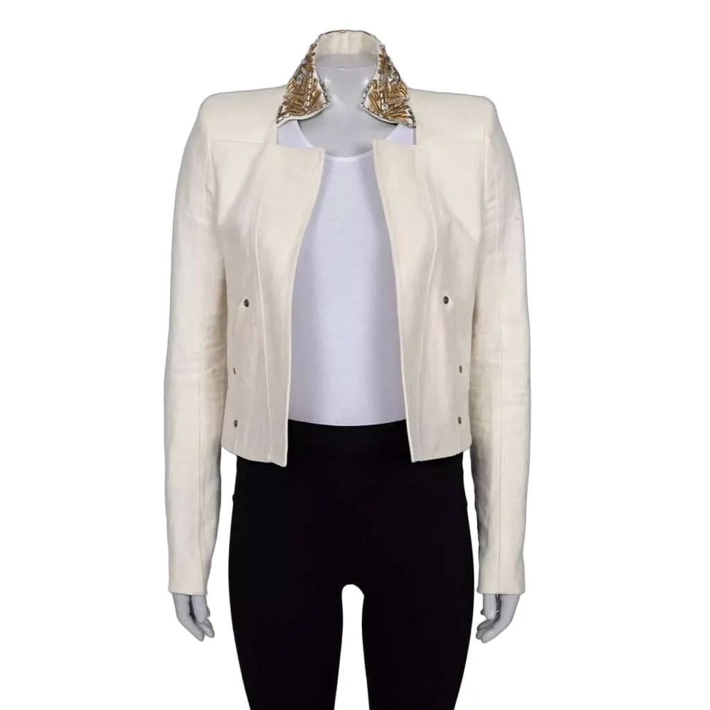 Balmain Trim Jacket White Linen Very good - Front View