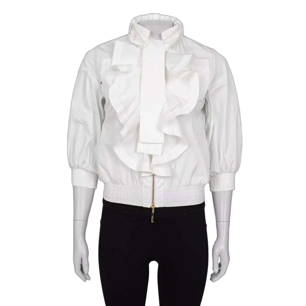 Roberto Cavalli Ruffled Jacket White Cotton Very good - Front View