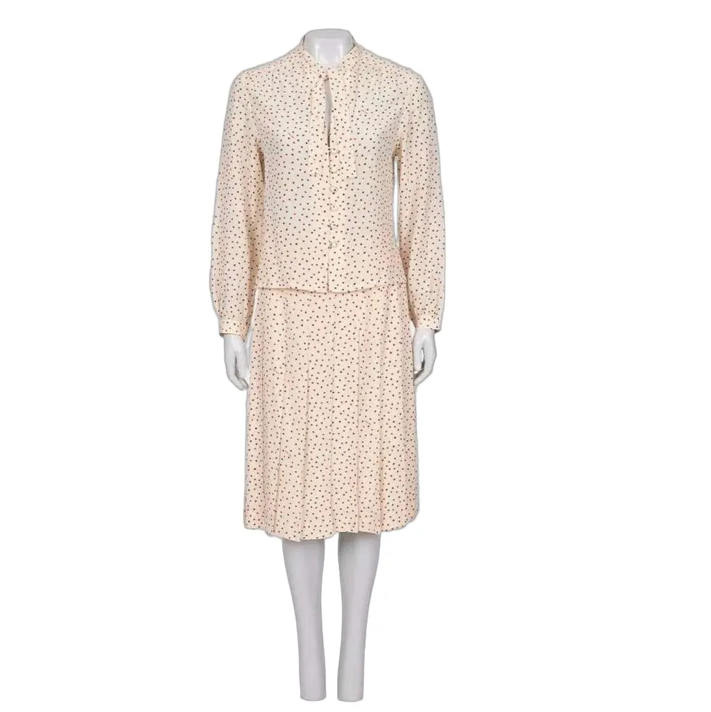 Celine Printed Blouse Skirt Set Beige Silk Very good - Front View