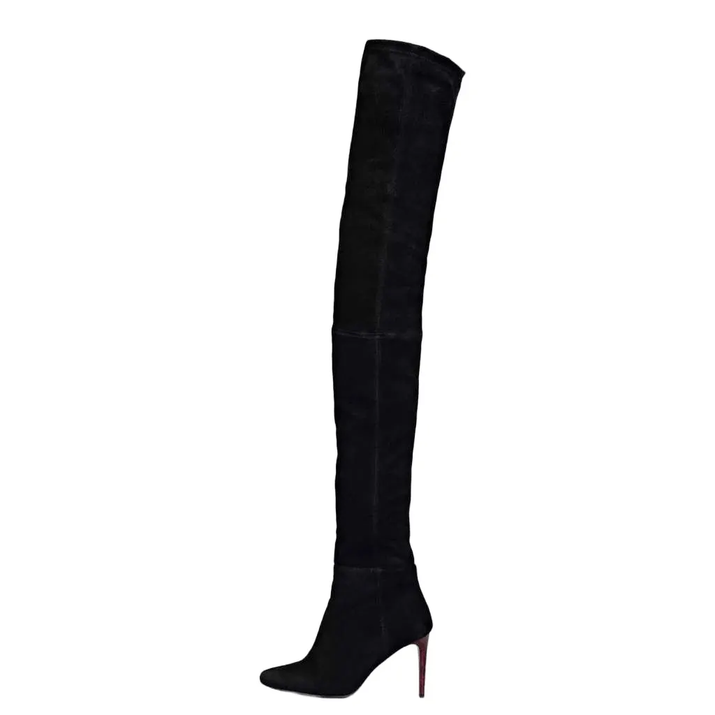 Balmain x HOver the Knee Boots Black Leather Good - Front View