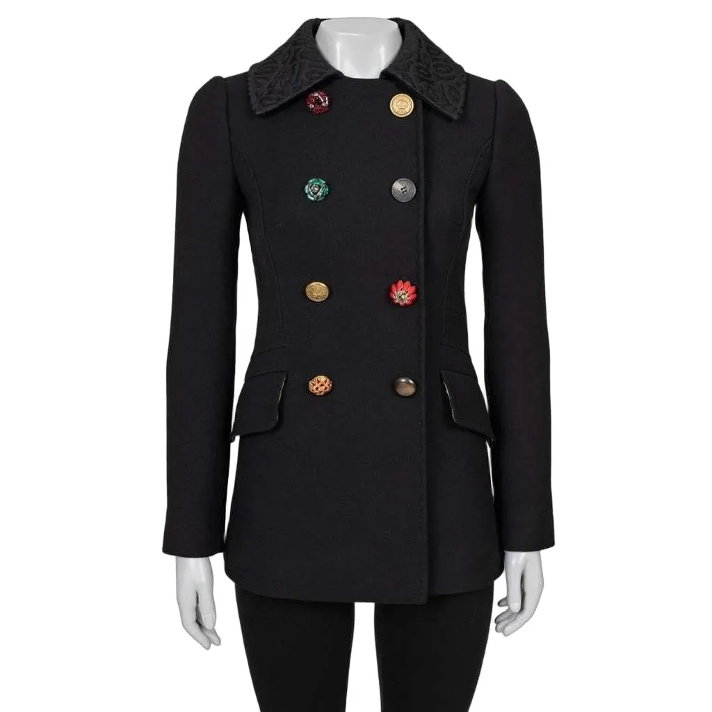 Dolce & Gabbana Coat with Buttons Black Wool Very good - Front View