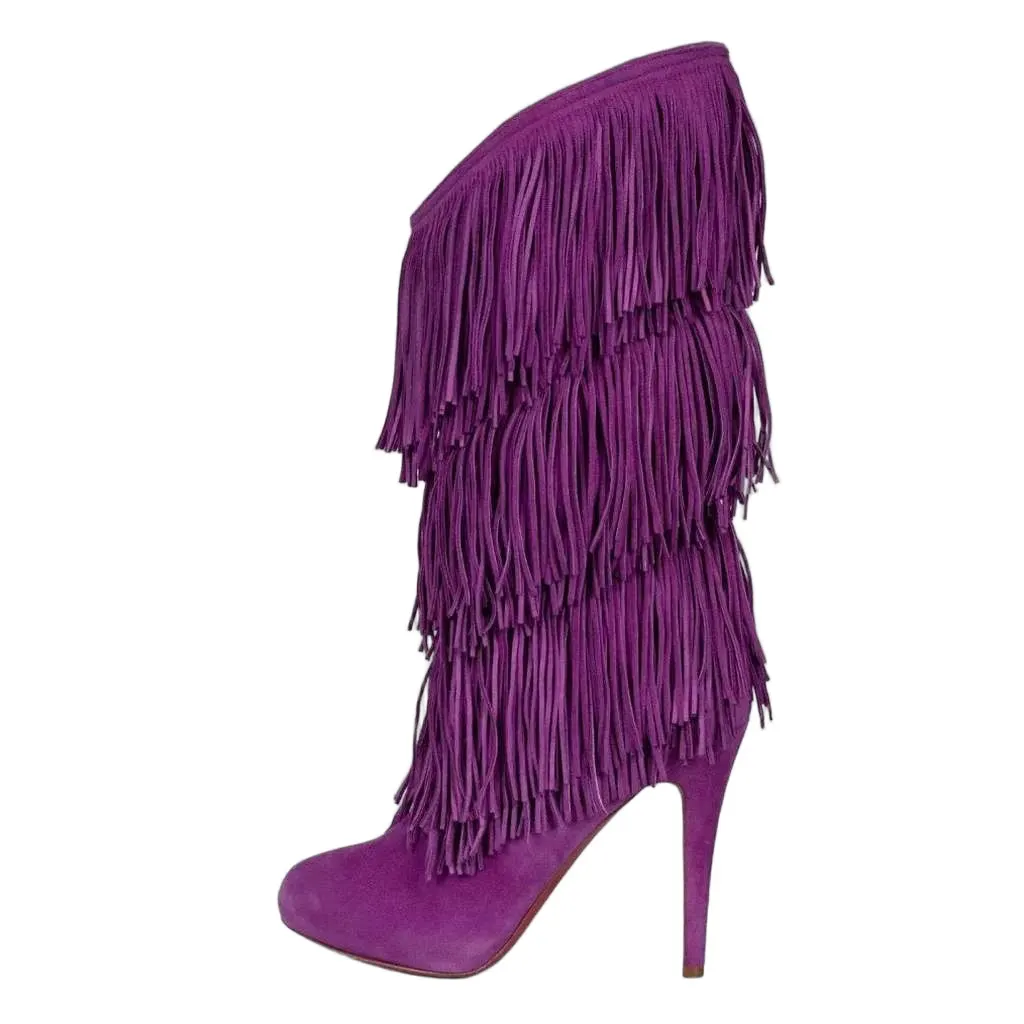 Christian Louboutin Stiletto Fringe Boots Purple Leather Very good - Front View