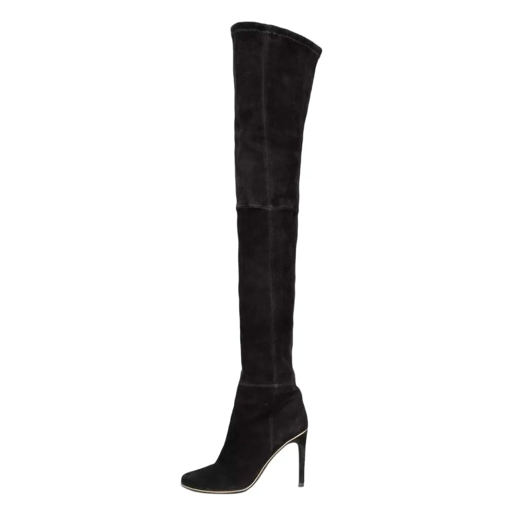 Balmain Over the Knee Boots Blue Suede Very good - Front View