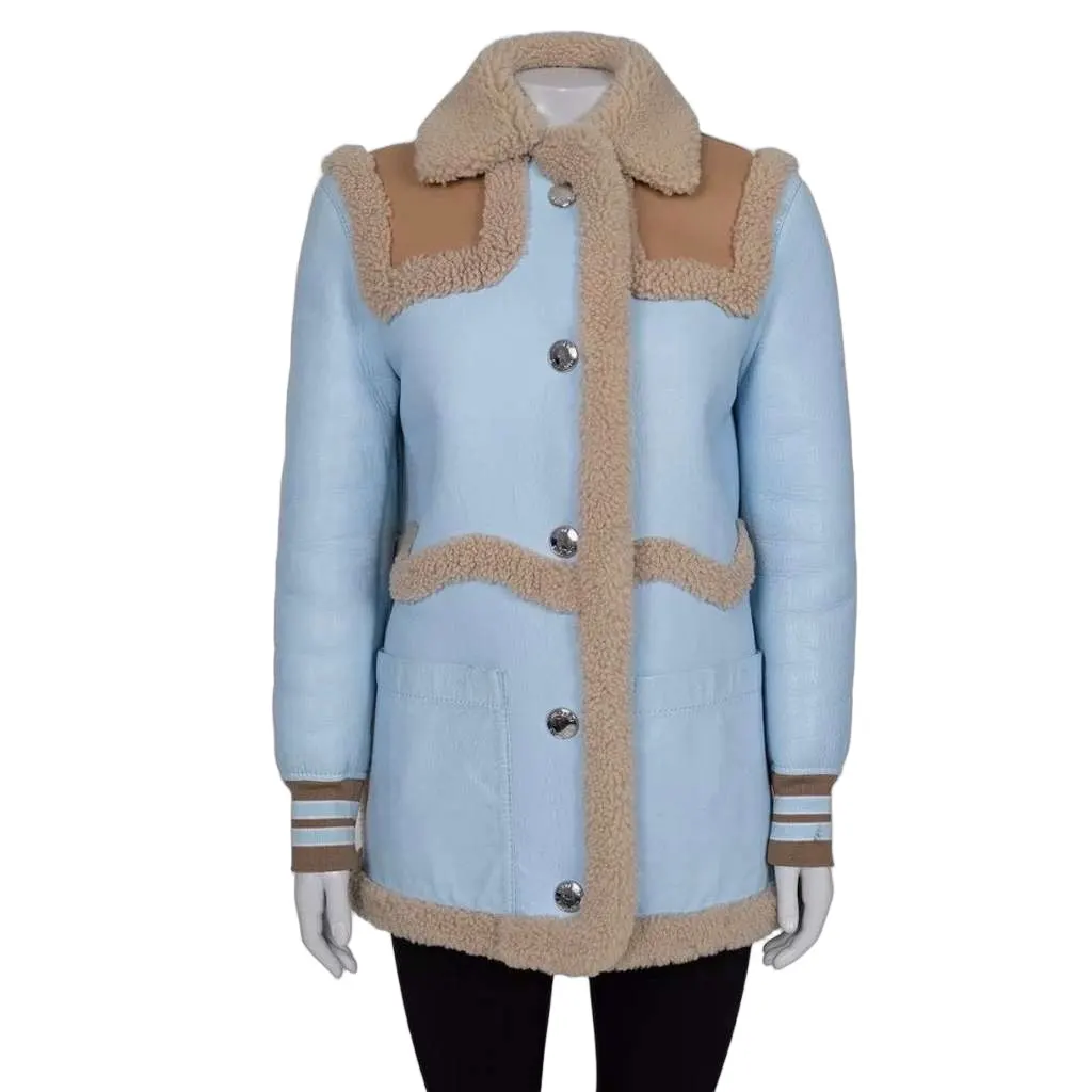 Burberry Sheepskin Coat Blue Leather Very good - Front View