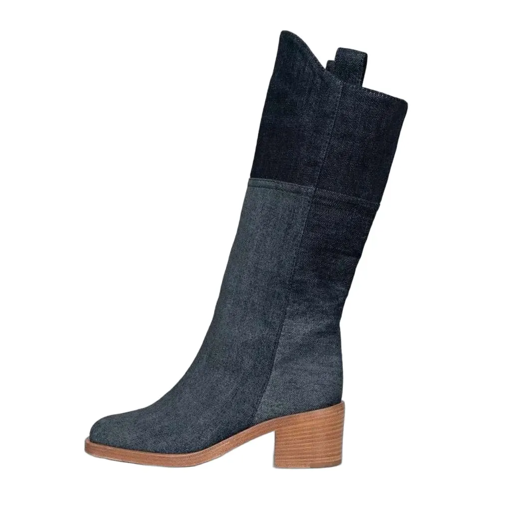 Chanel Logo Boots Ankle Booties Blue Leather Very good - Front View