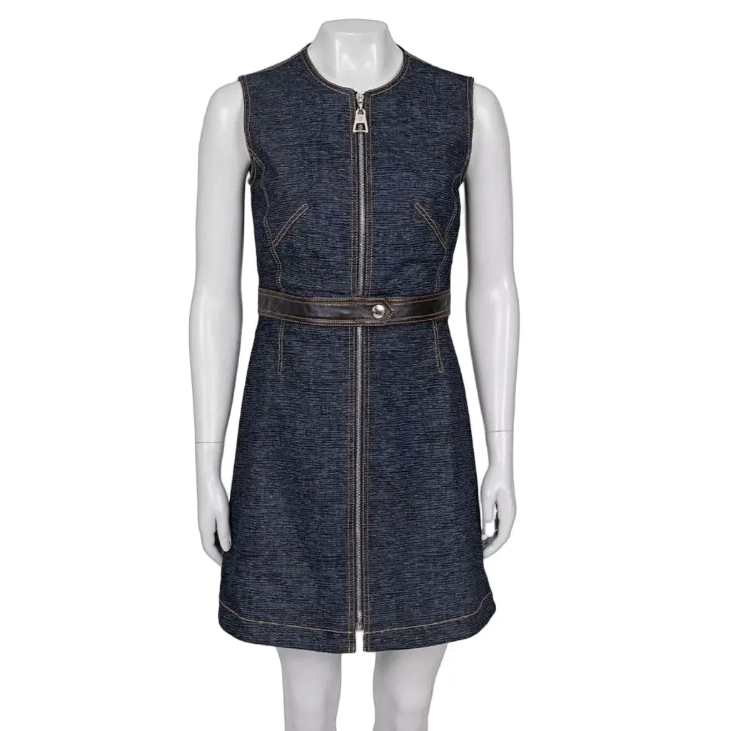 Louis Vuitton Dress with Trim Blue Leather Very good - Front View