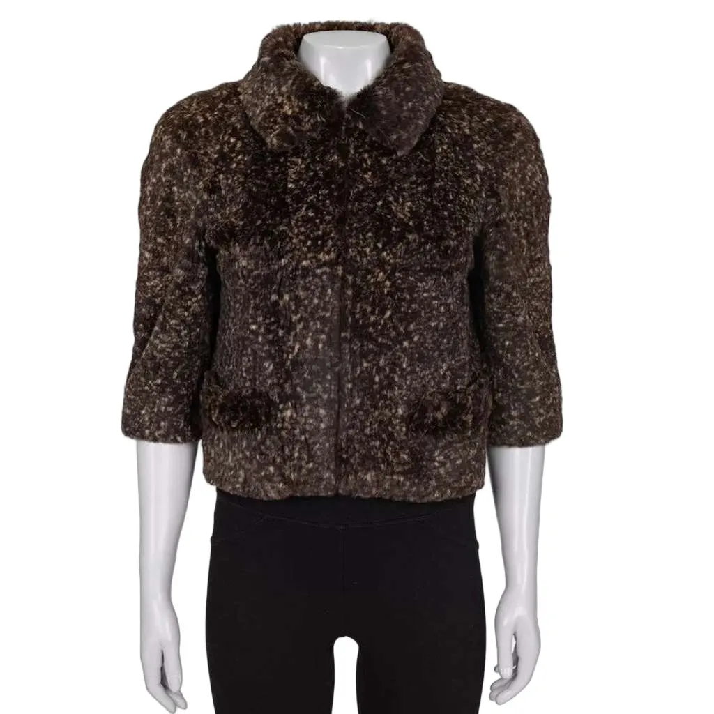Chanel Rabbit Cropped Jacket Brown Cotton Very good - Front View