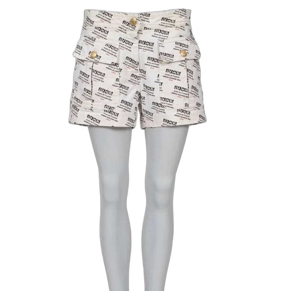 Gucci Signature Print Shorts Size W28 White Cotton Very good - Front View