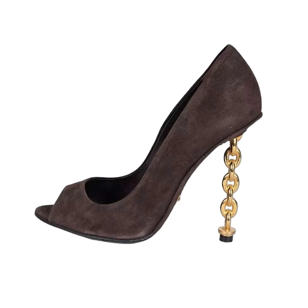 Tom Ford Open Toe Sculpted Heel Shoes Brown Suede Very good - Front View
