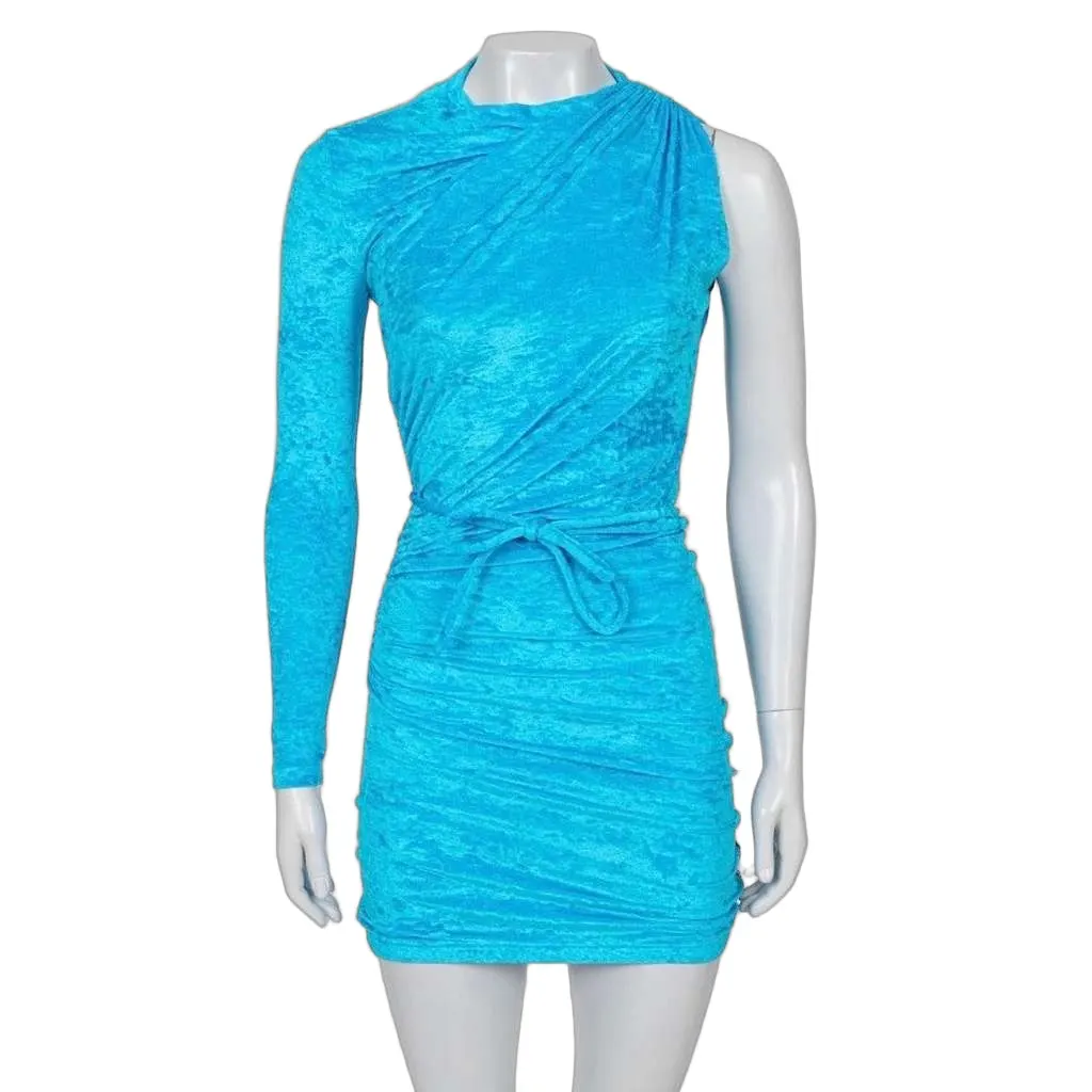 Balenciaga Light One Shoulder Fitted Dress Blue Polyester Very good - Front View