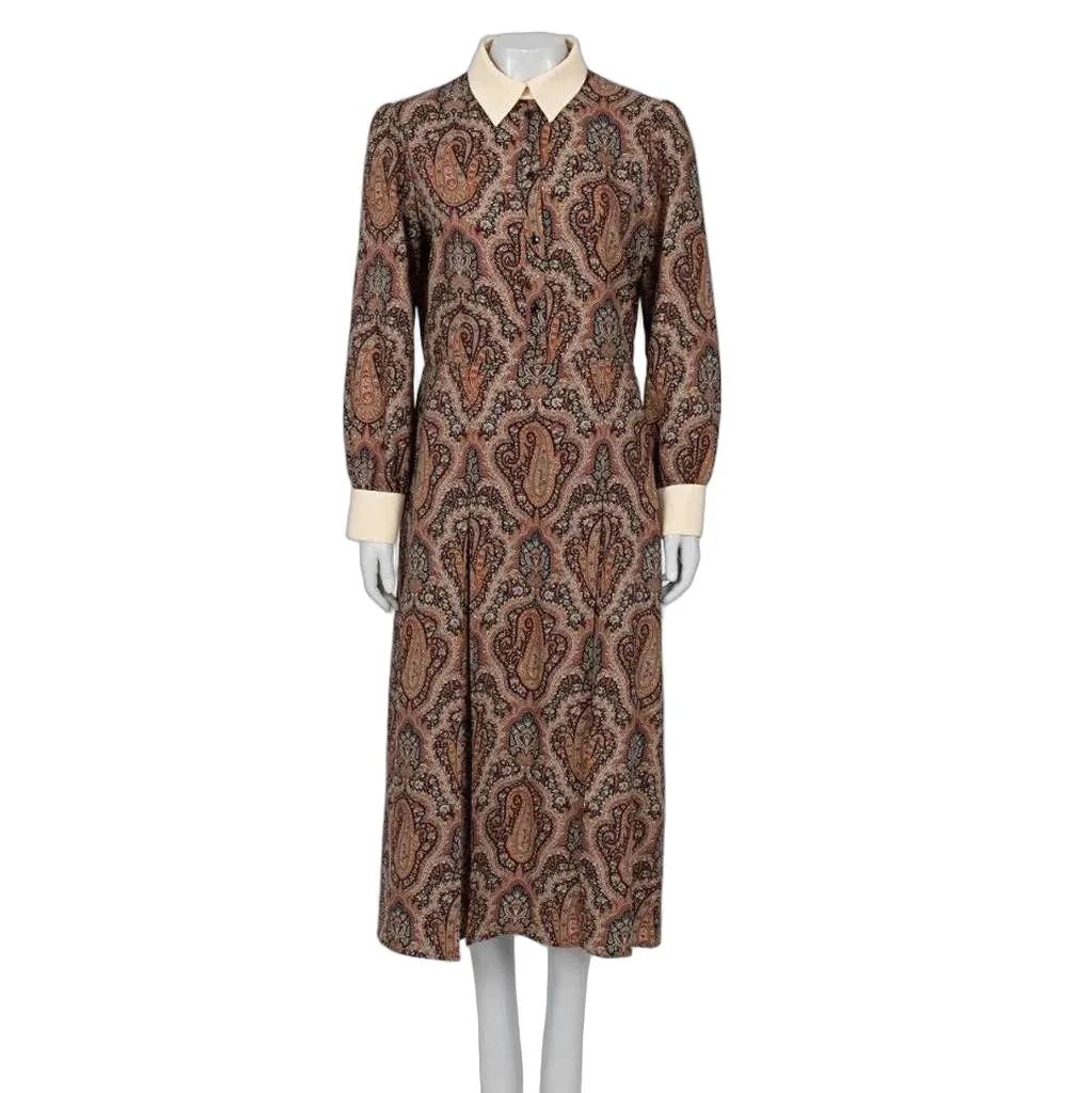 Celine Fitted Paisley Print Dress MultiColor Wool Very good - Front View