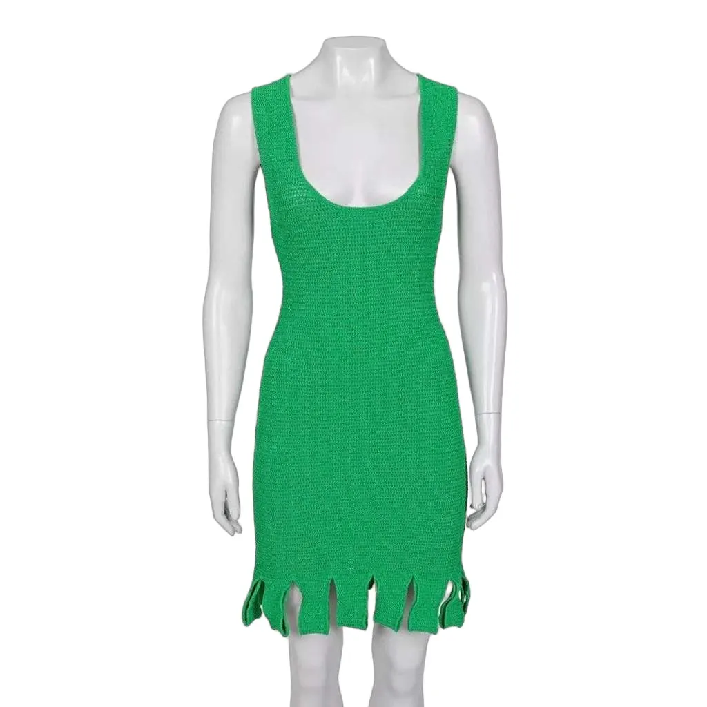Bottega Veneta Knitted Dress Green Cotton Very good - Front View