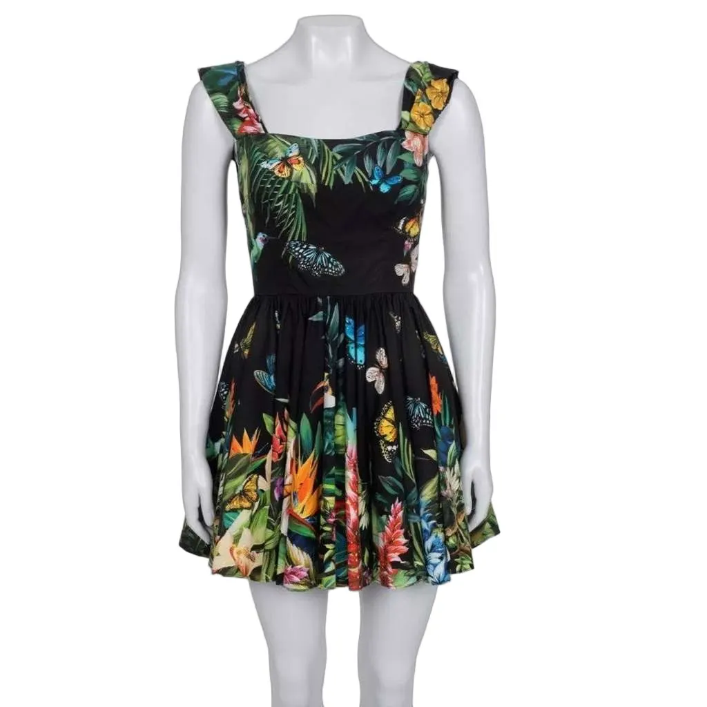 Dolce & Gabbana Bright Print Mini Dress Black Cotton Very good - Front View