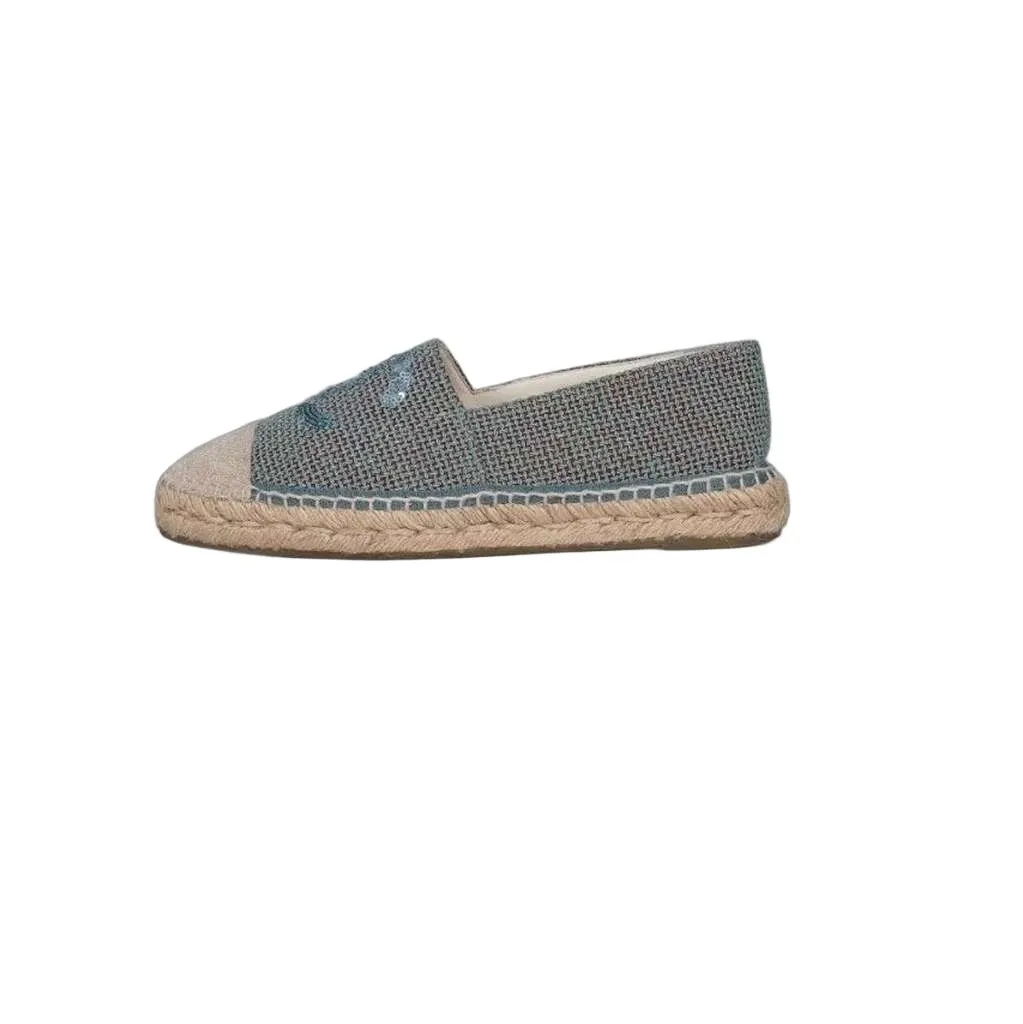 Chanel Sequin Embellished Espadrilles Green Leather Very good - Front View