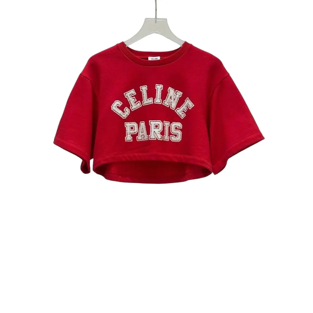 Celine Cropped T Shirt Red Cotton Never worn - Front View