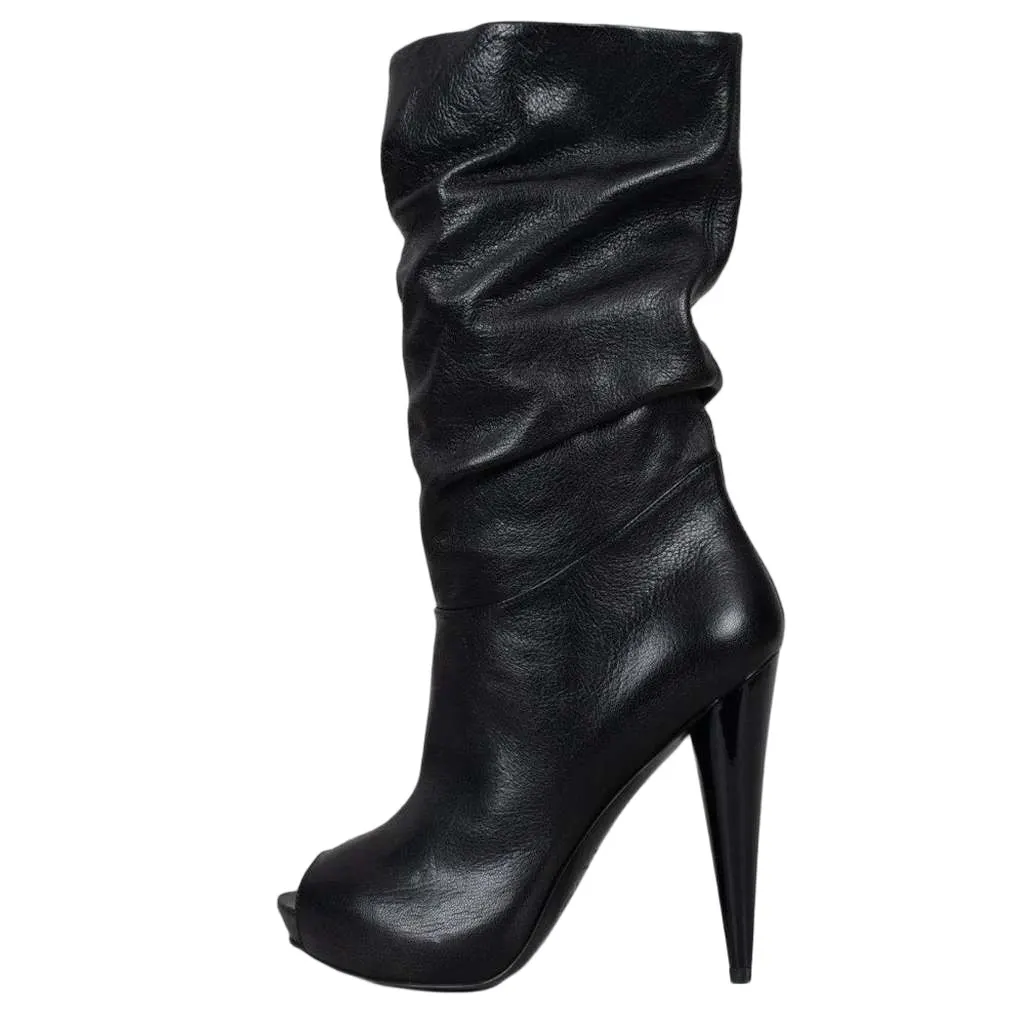 Alexander McQueen Open Toe Boots Black Leather Very good - Front View