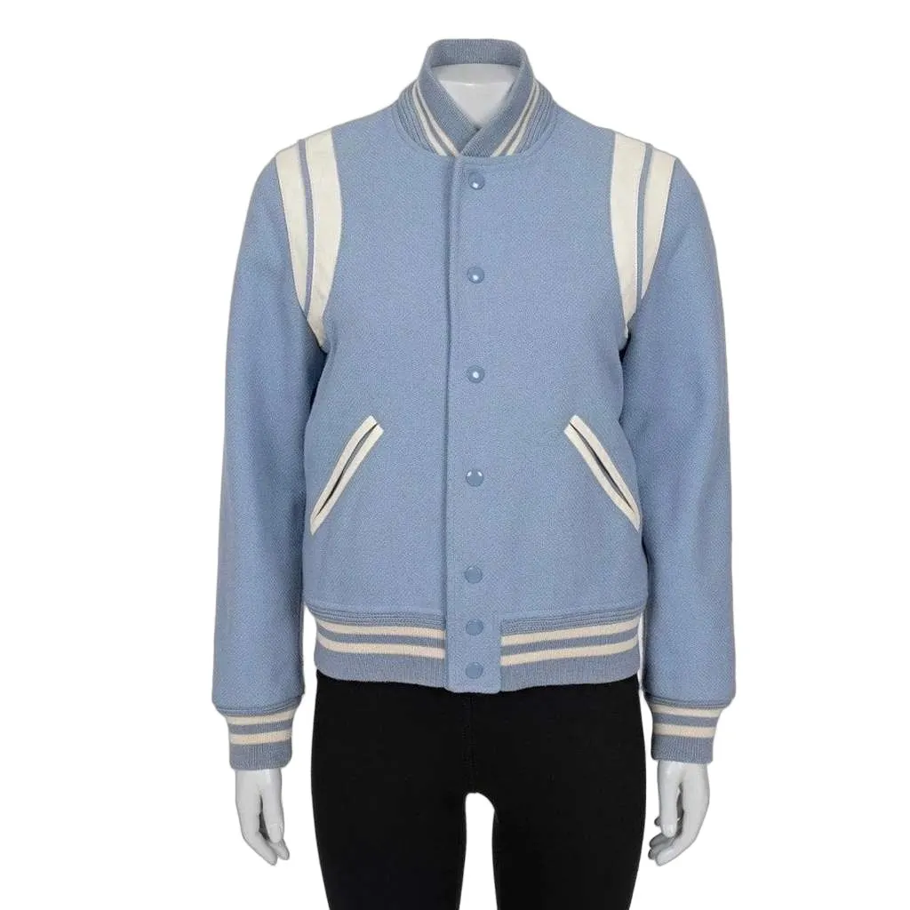 Saint Laurent Light Bomber Jacket Blue Cotton Very good - Front View
