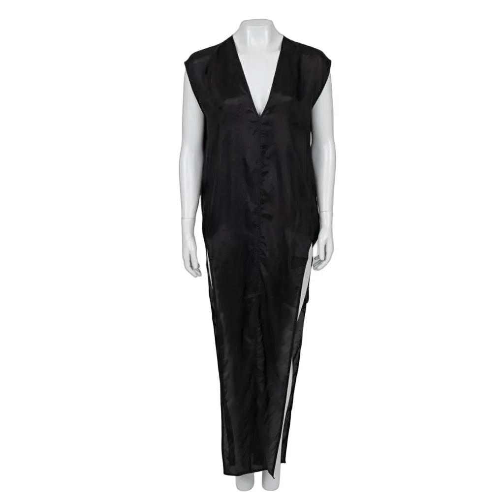 Rick Owens Sheer Cupro Loose Flowing Dress Black Cotton Very good - Front View