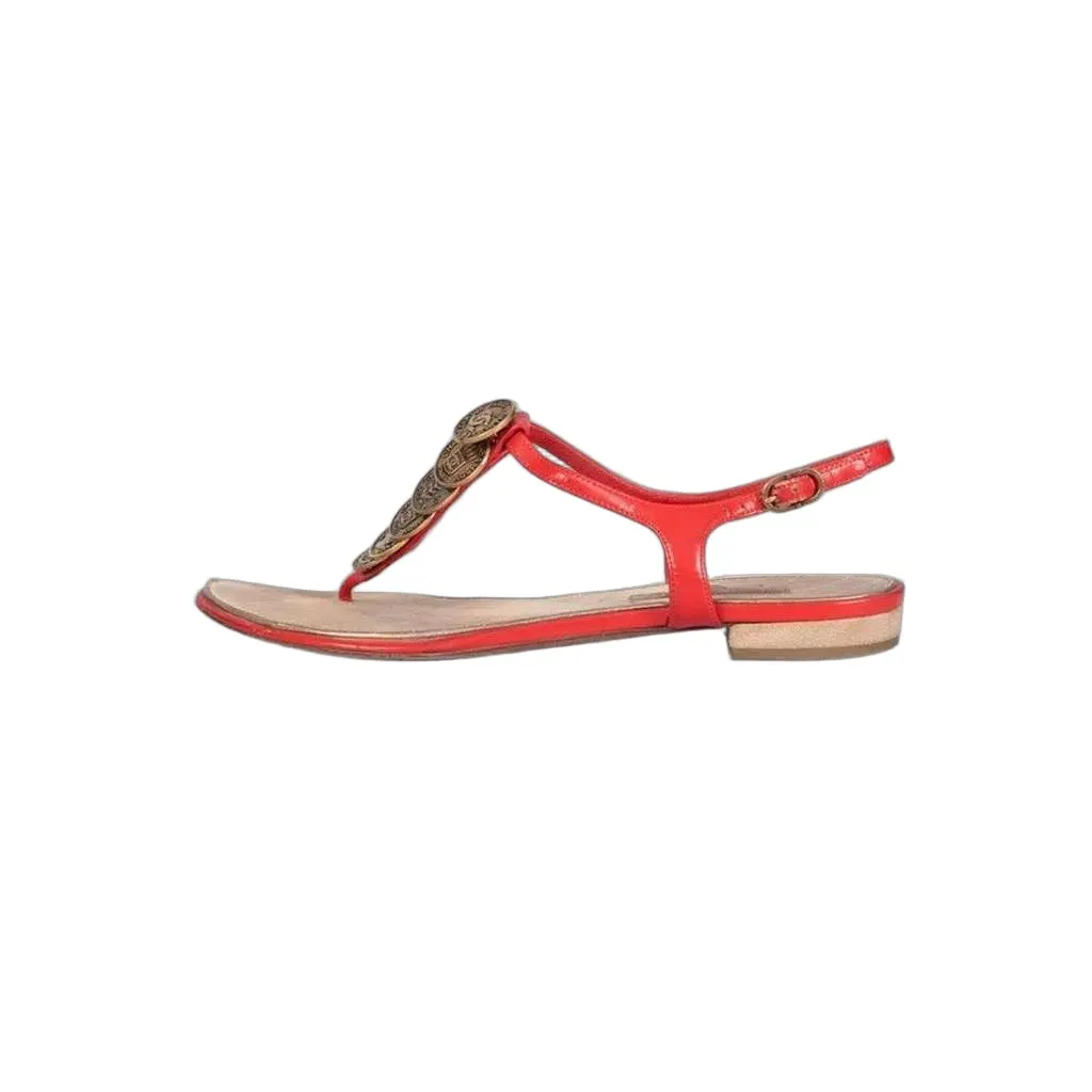 Chanel Block Heel Open Toe Sandals Red Leather Very good - Front View