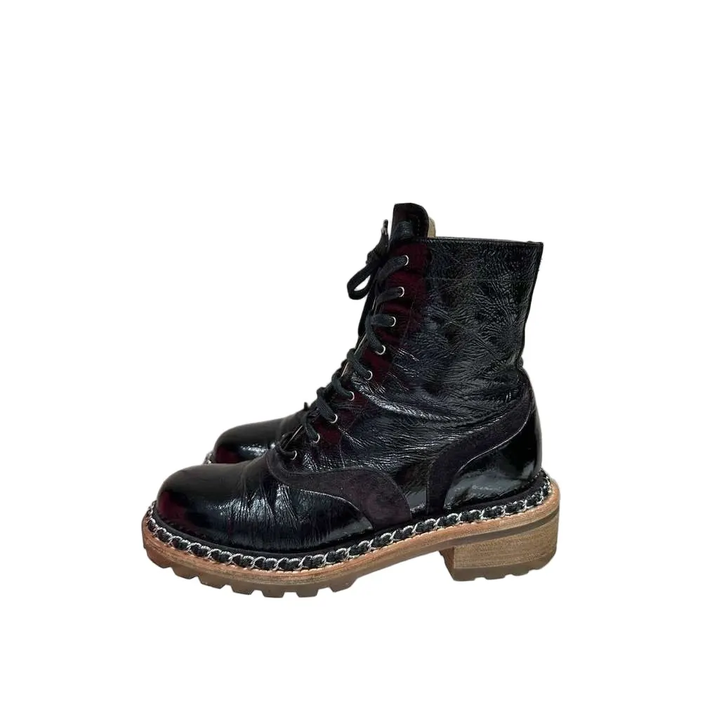 Chanel 2015 Ankle Combat Boots Brown Leather Very good - Front View
