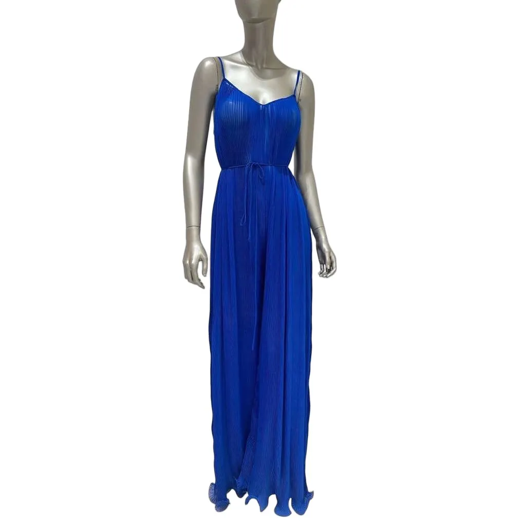 Stella McCartney Pleated Maxi Dress Blue Polyester Very good - Front View