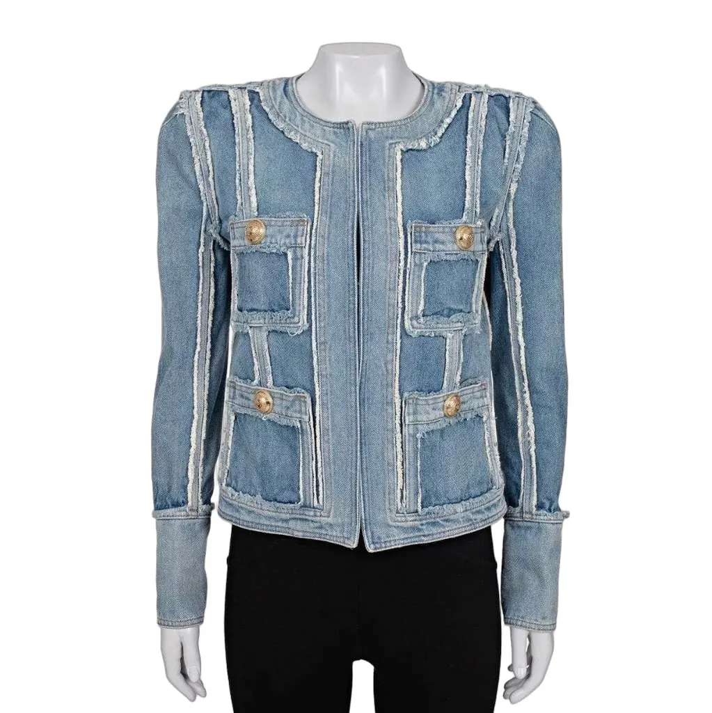 Balmain Raw Edge Jacket Blue Cotton Very good - Front View