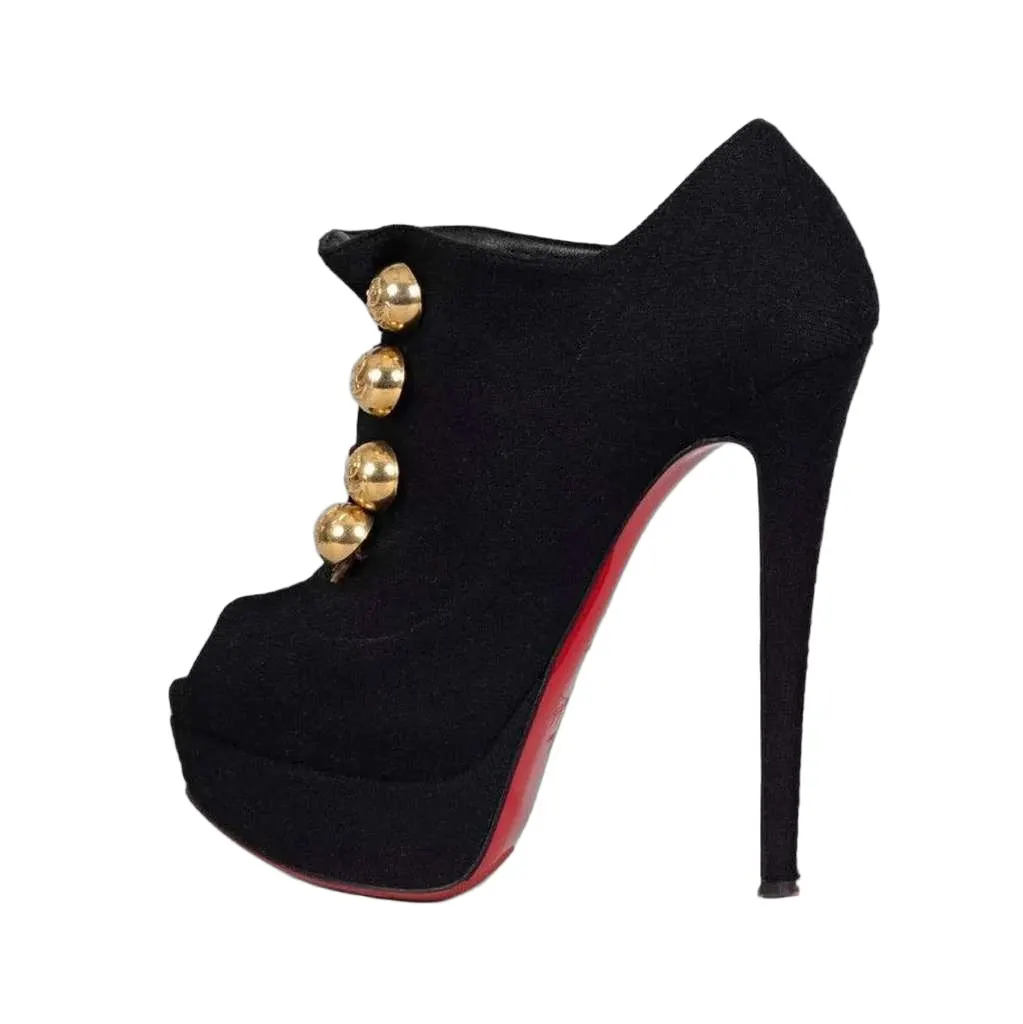 Christian Louboutin Open Toe Wedge Booties Black Leather Very good - Front View