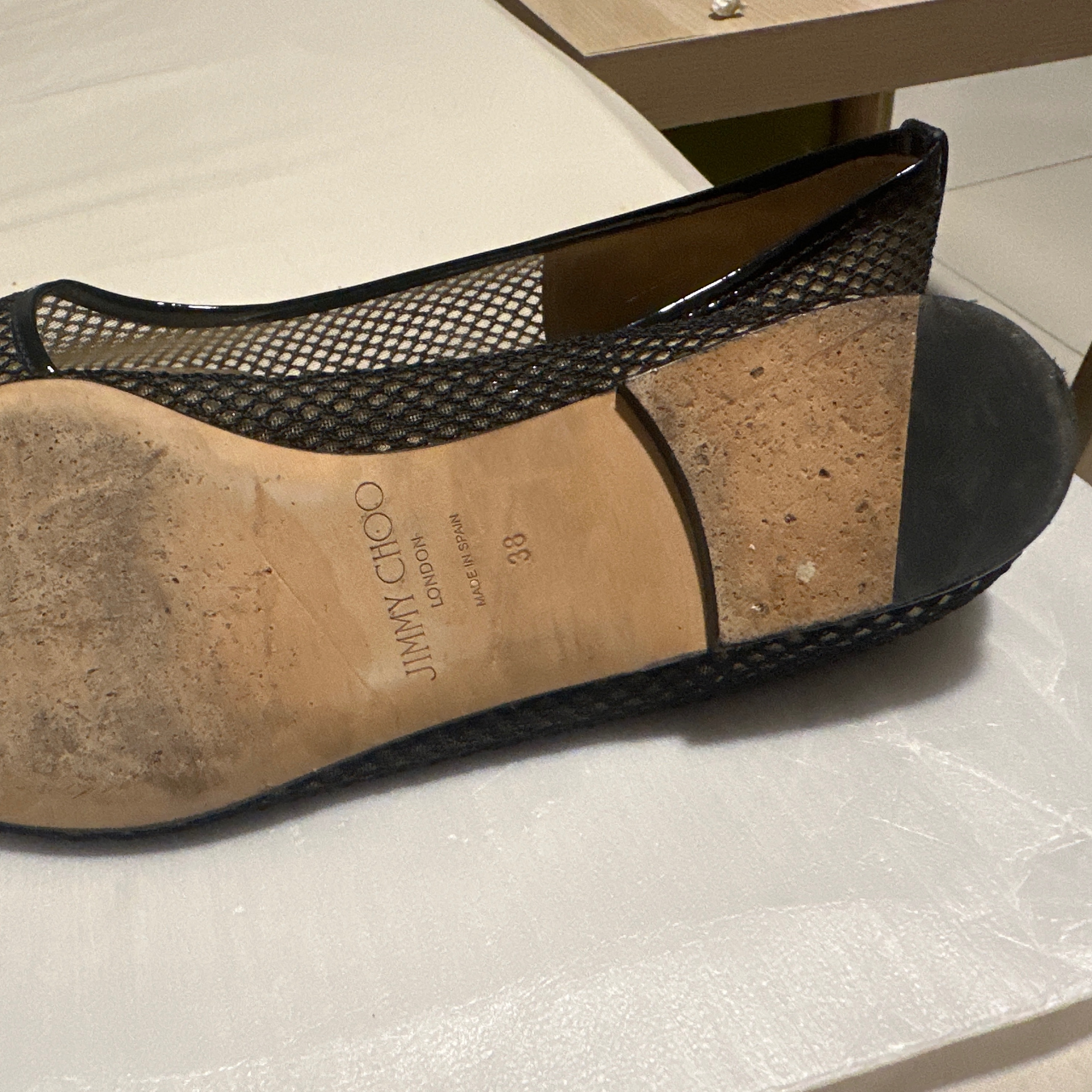 Jimmy Choo Mesh and Patent Cap Black EU 38 Leather