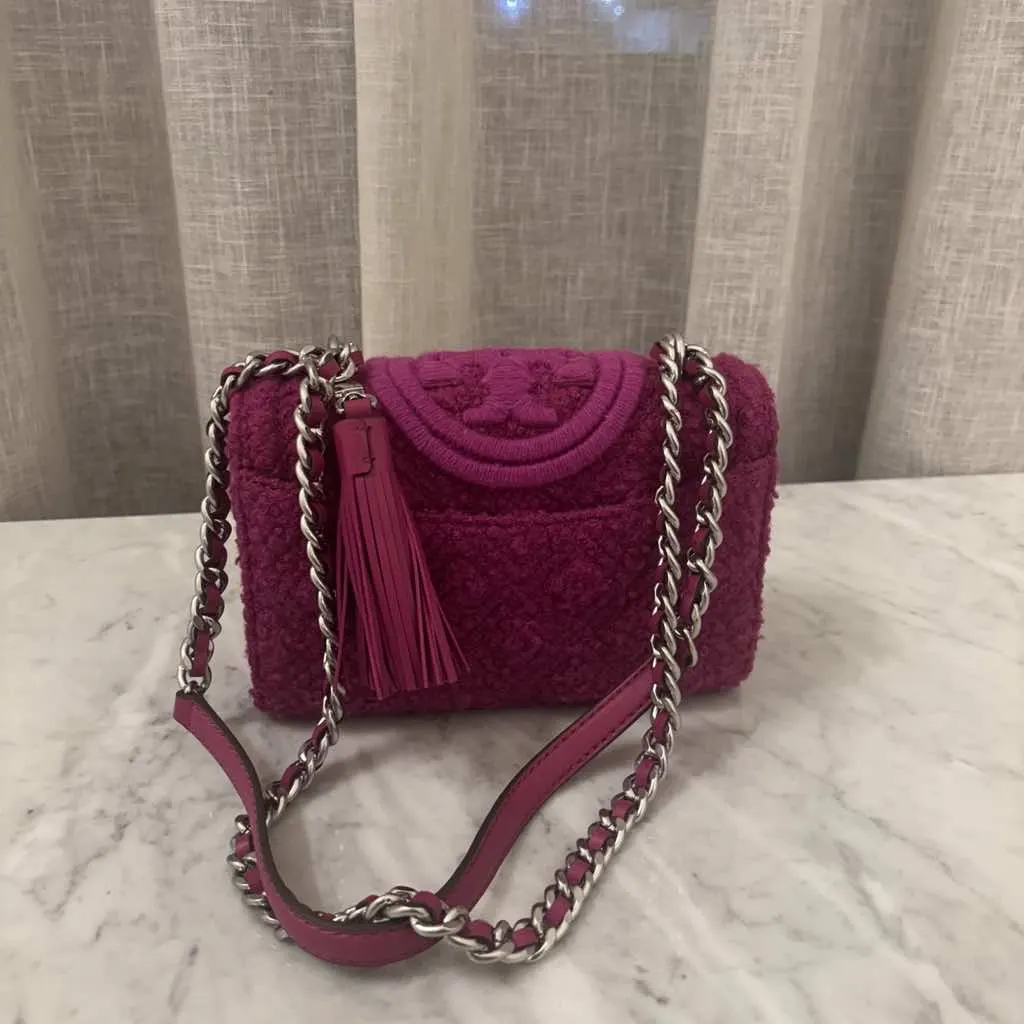 Tory Burch Fleming Bouclé Pink Shearling Silver Very good - Back View