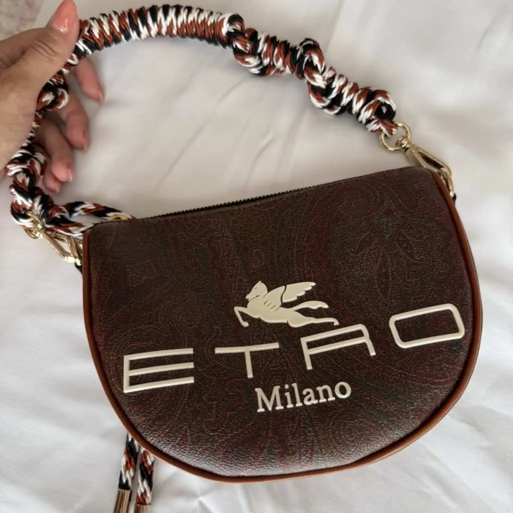 Etro Paisly Print Logo Brown Canvas Gold Never worn - Back View
