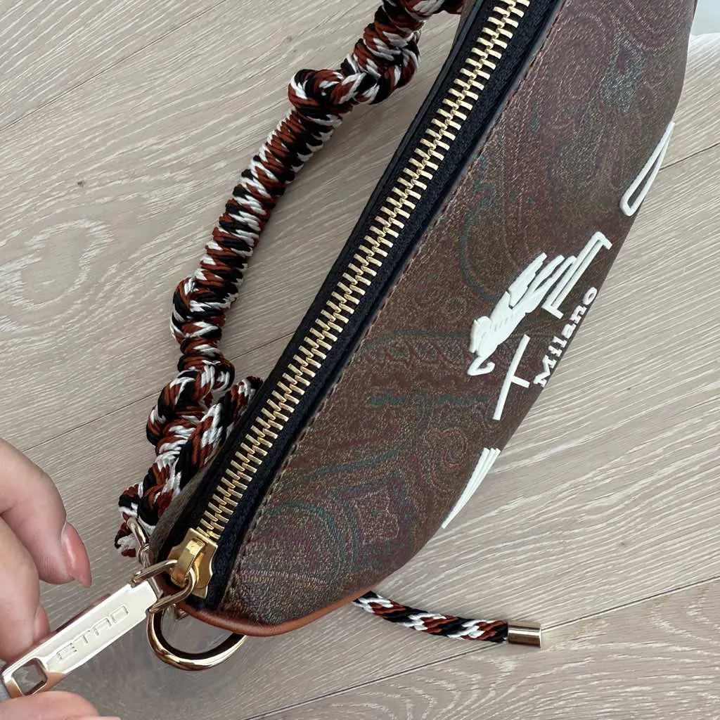 Etro Paisly Print Logo Brown Canvas Gold Never worn - Model View