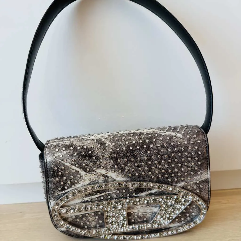 Diesel Crystal-Embellished Grey Leather White Gold Never worn - Back View