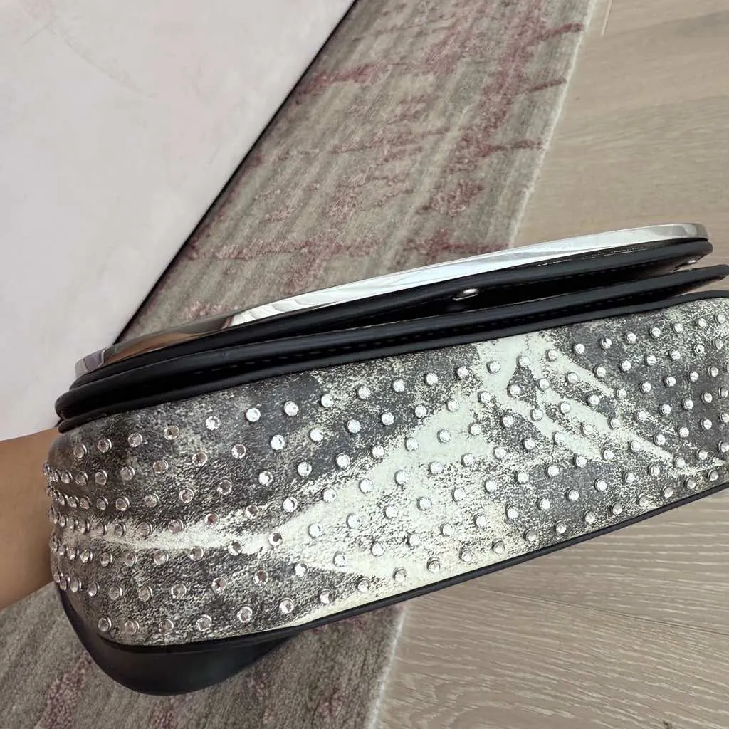 Diesel Crystal-Embellished Grey Leather White Gold Never worn - Box View
