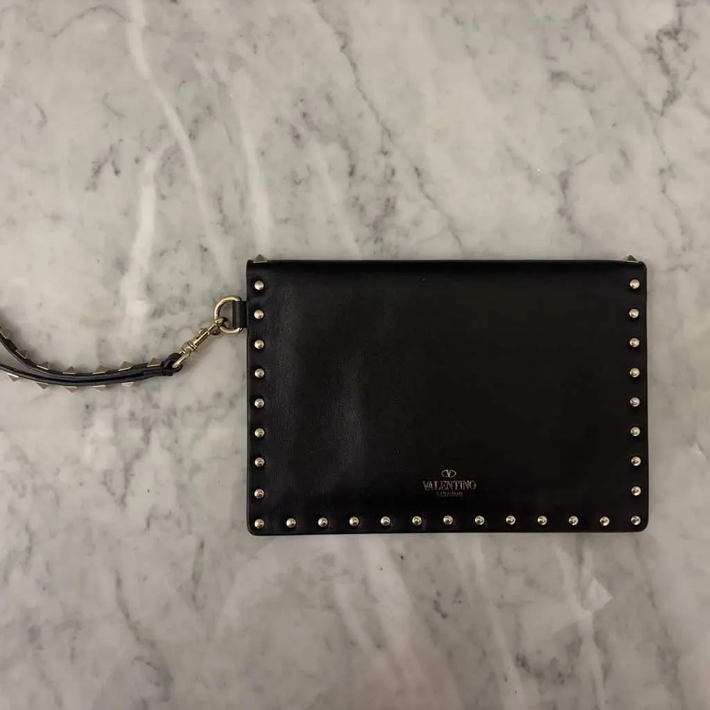 Valentino Rockstud Clutch Black Leather Gold Very good - Back View