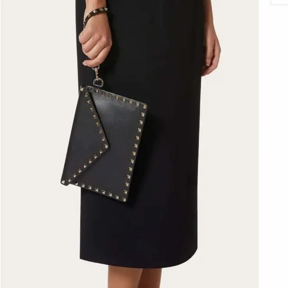 Valentino Rockstud Clutch Black Leather Gold Very good - Box View