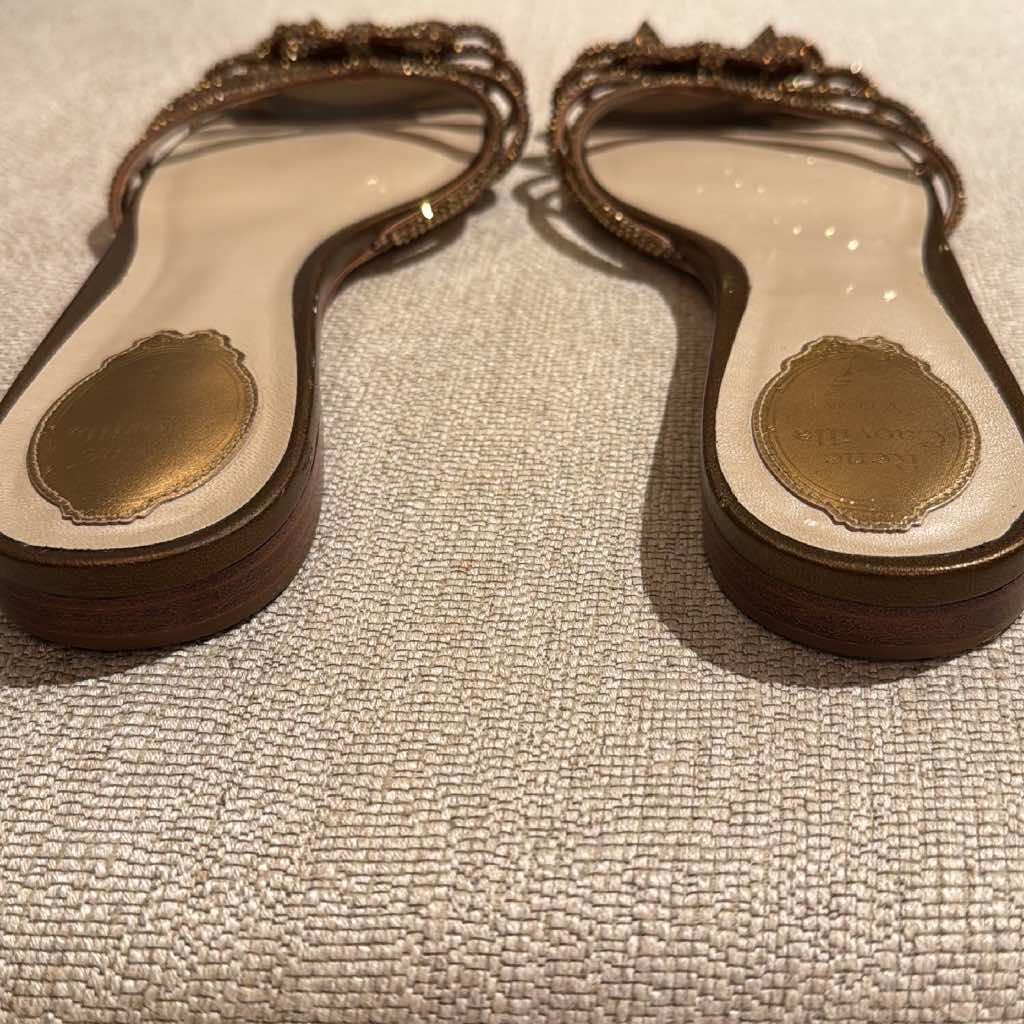 Rene Caovilla Brown Satin Strass Flat - Back view