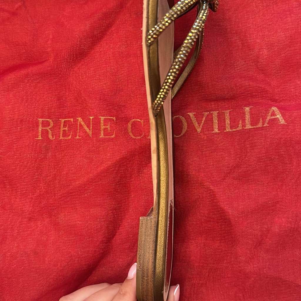 Rene Caovilla Brown Satin Strass Flat - Side view