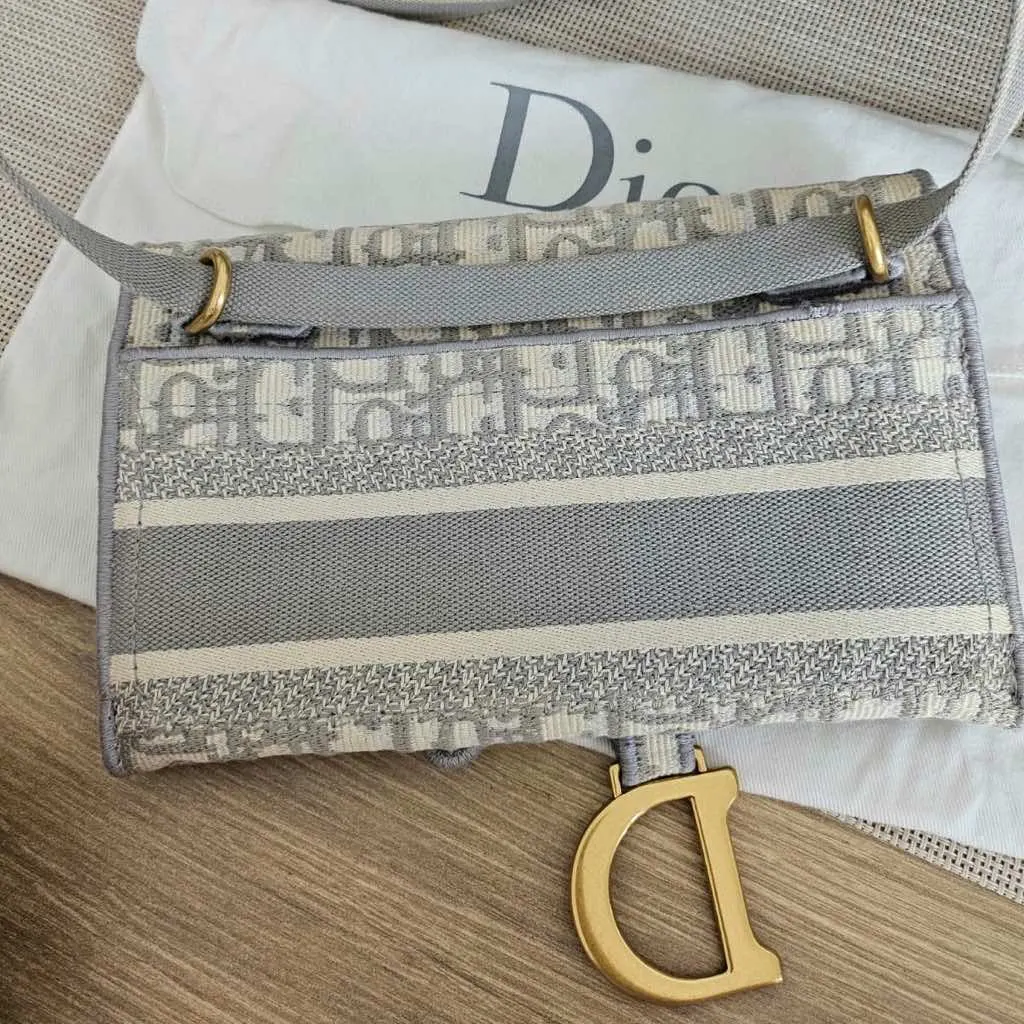 Dior Saddle Belt/Crossbody Bag Grey Canvas Metal Good - Back View