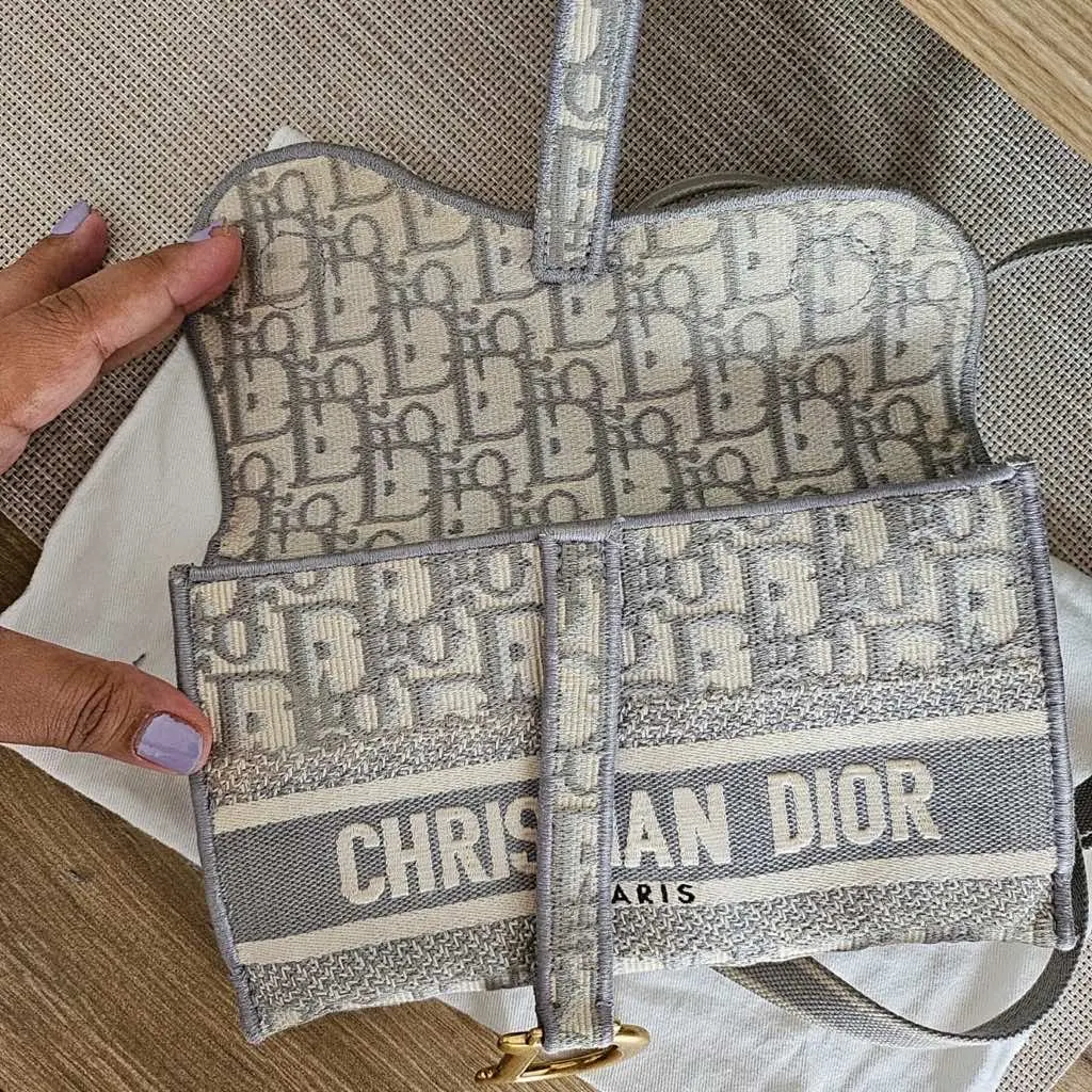 Dior Saddle Belt/Crossbody Bag Grey Canvas Metal Good - Model View