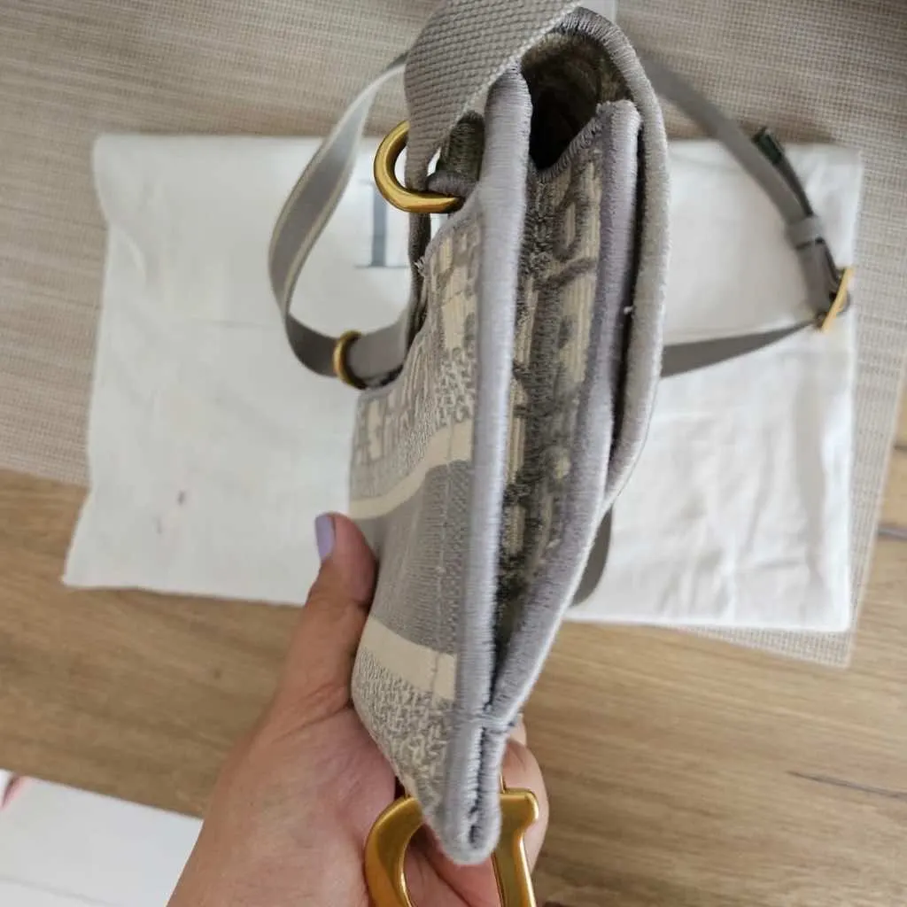 Dior Saddle Belt/Crossbody Bag Grey Canvas Metal Good - Box View