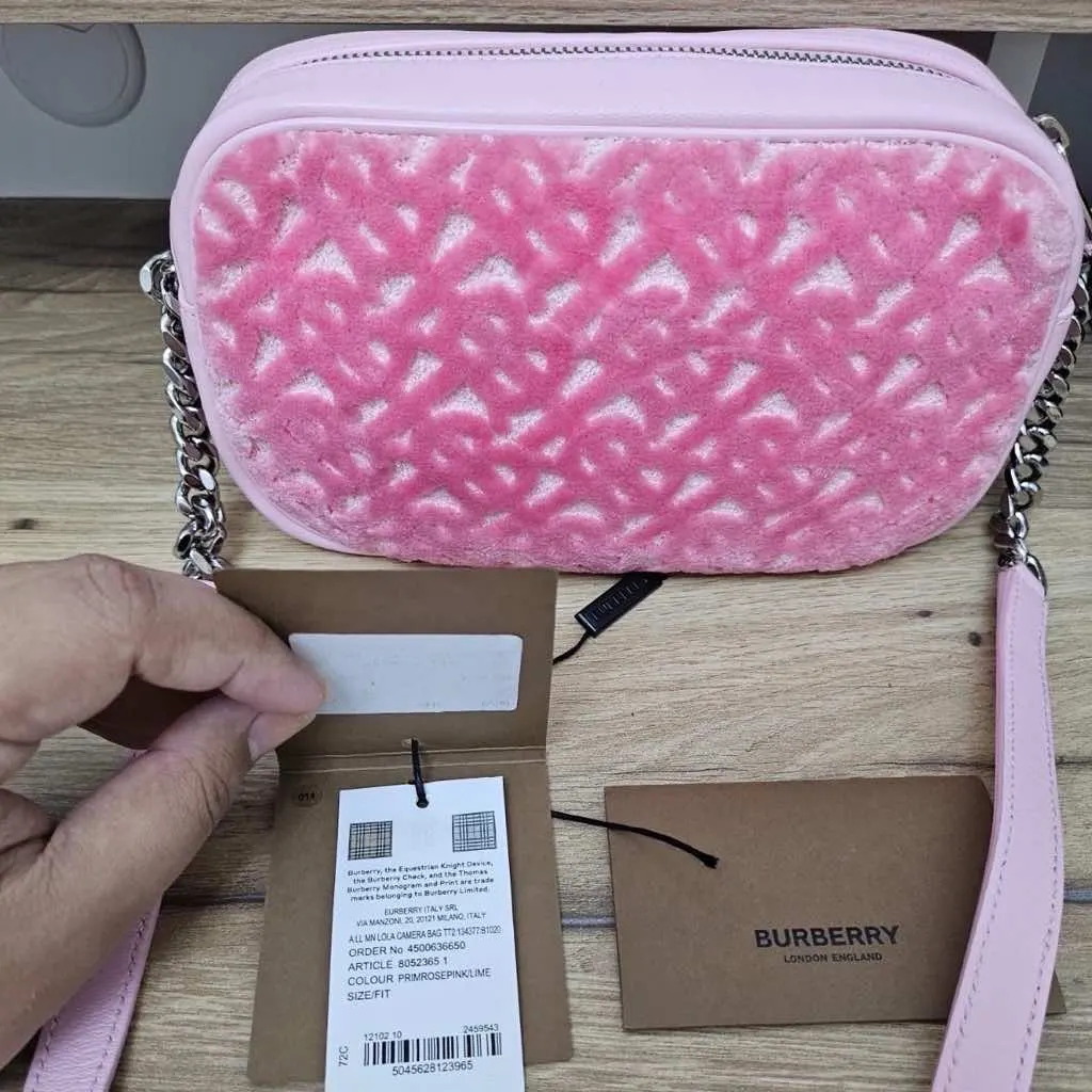 Burberry Terry Lola Camera Bag Pink Canvas Silver Very good - Back View